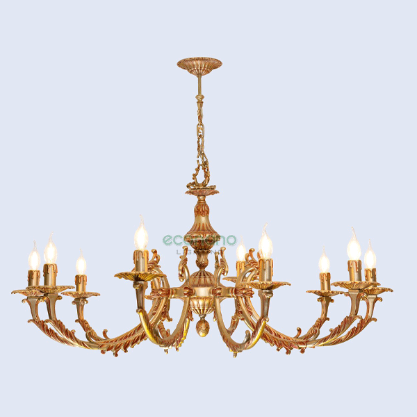 Đèn chùm đồng kiểu ý 10 tay nến