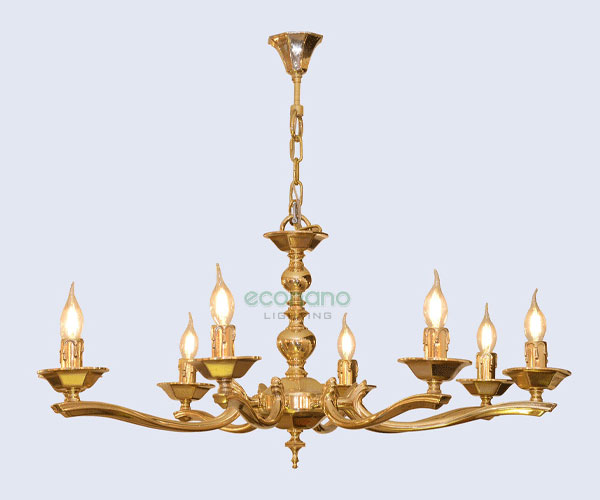 đèn chùm đồng ý 8 tay nến eco 02