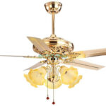 Quạt trần đèn 5 cánh vàng đồng